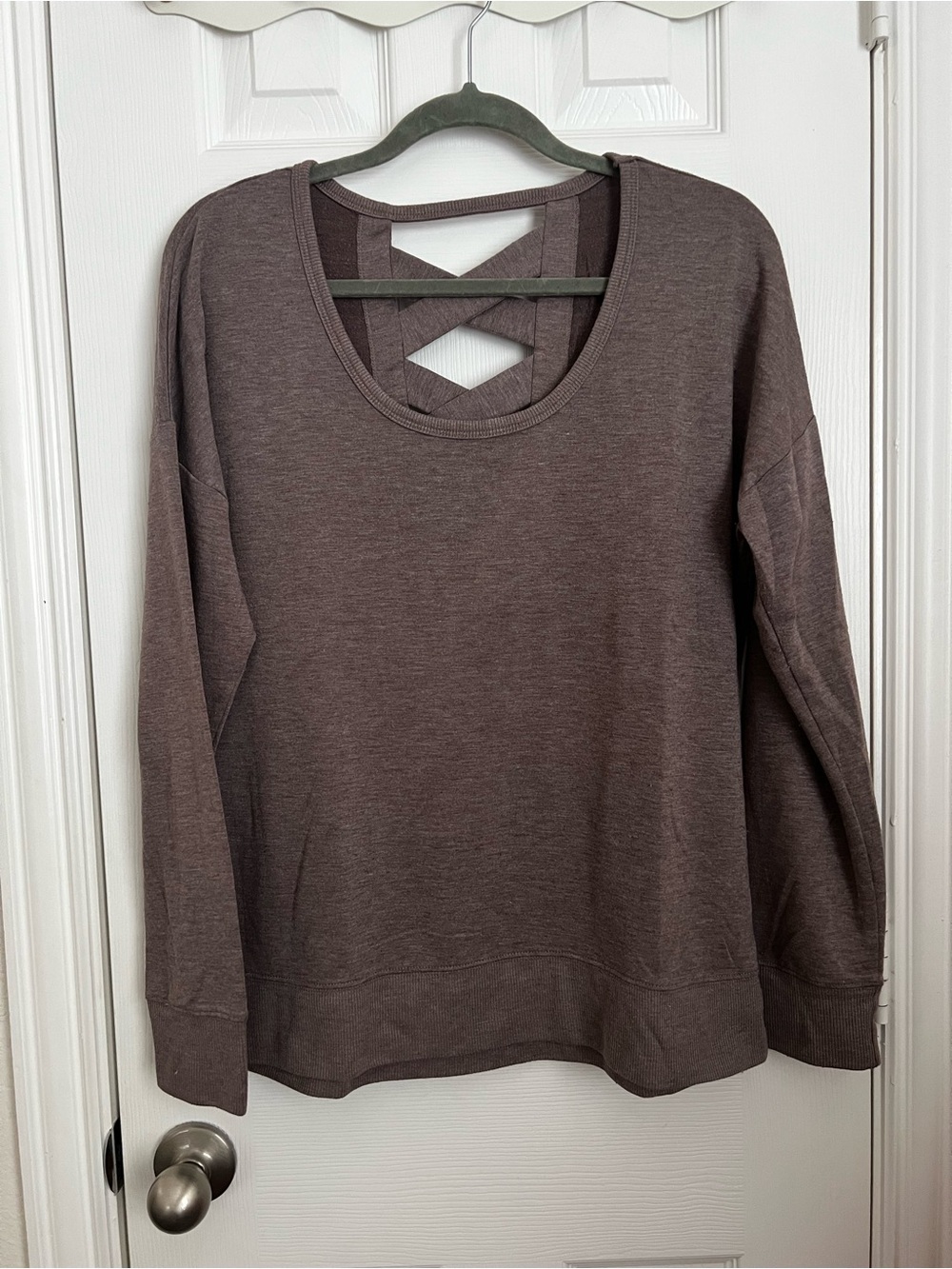 Balance Collection Purple Crisscross Back Pullover Sweatshirt